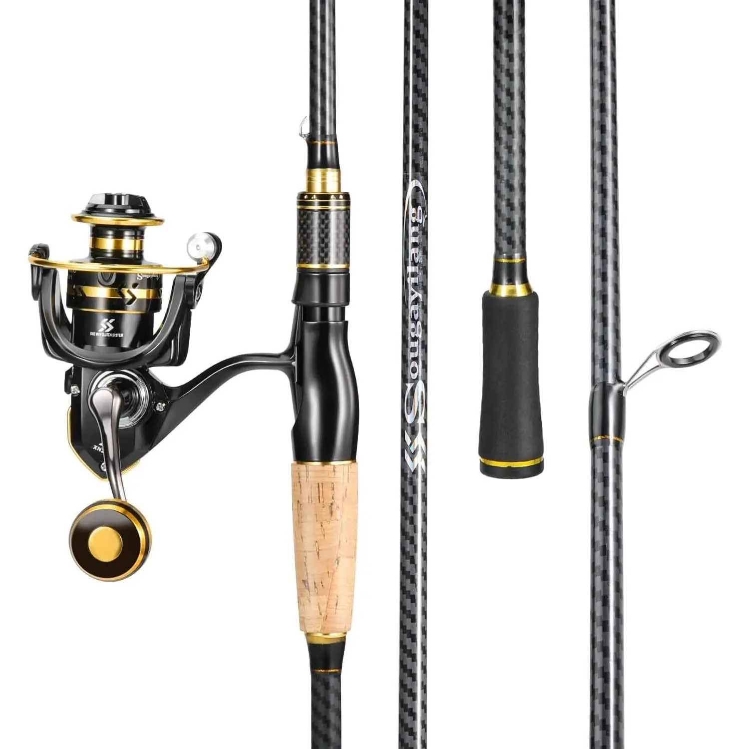 Spinning Fishing Combos, Carbon&Glass Fiber Composite 2 count Fishing Rods with 2000 Size Spinning Reel- 6'0" JianShuLuxe