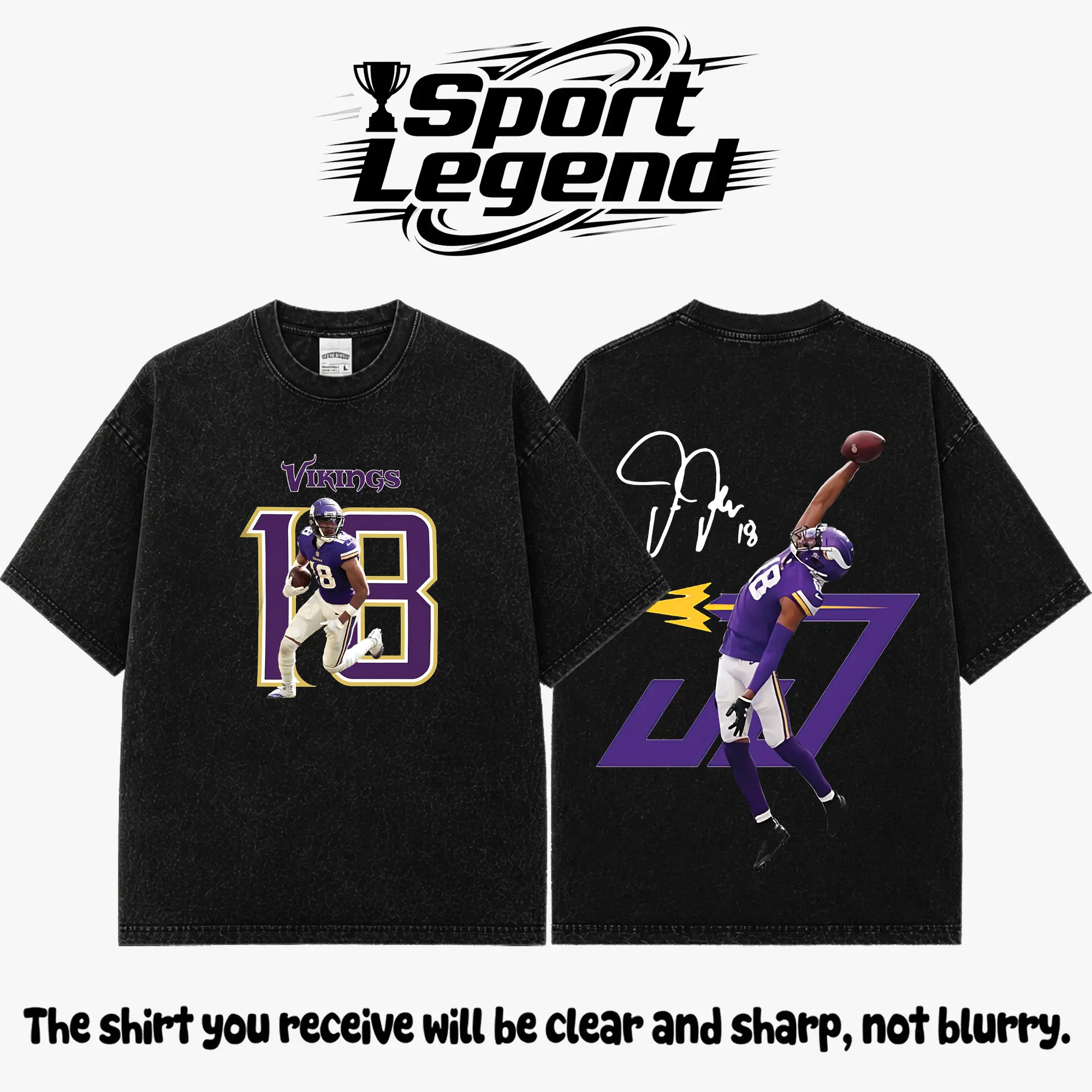 Justin Jefferson #18 Premium Acid Washed Cotton T-Shirt, Heavyweight Vintage Football Graphic Tee, JJettas Fan Shirt, Vikings Game Day Apparel, Oversized Washed Streetwear, Unisex Football Gift