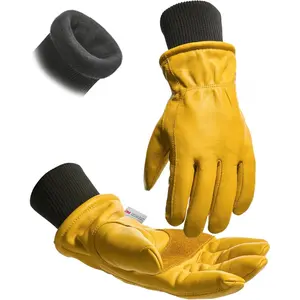 Leather Winter Work Gloves for Men, 100% Grain Cowhide with Warm Thinsulate Lining, Water & Abrasion Resistance
