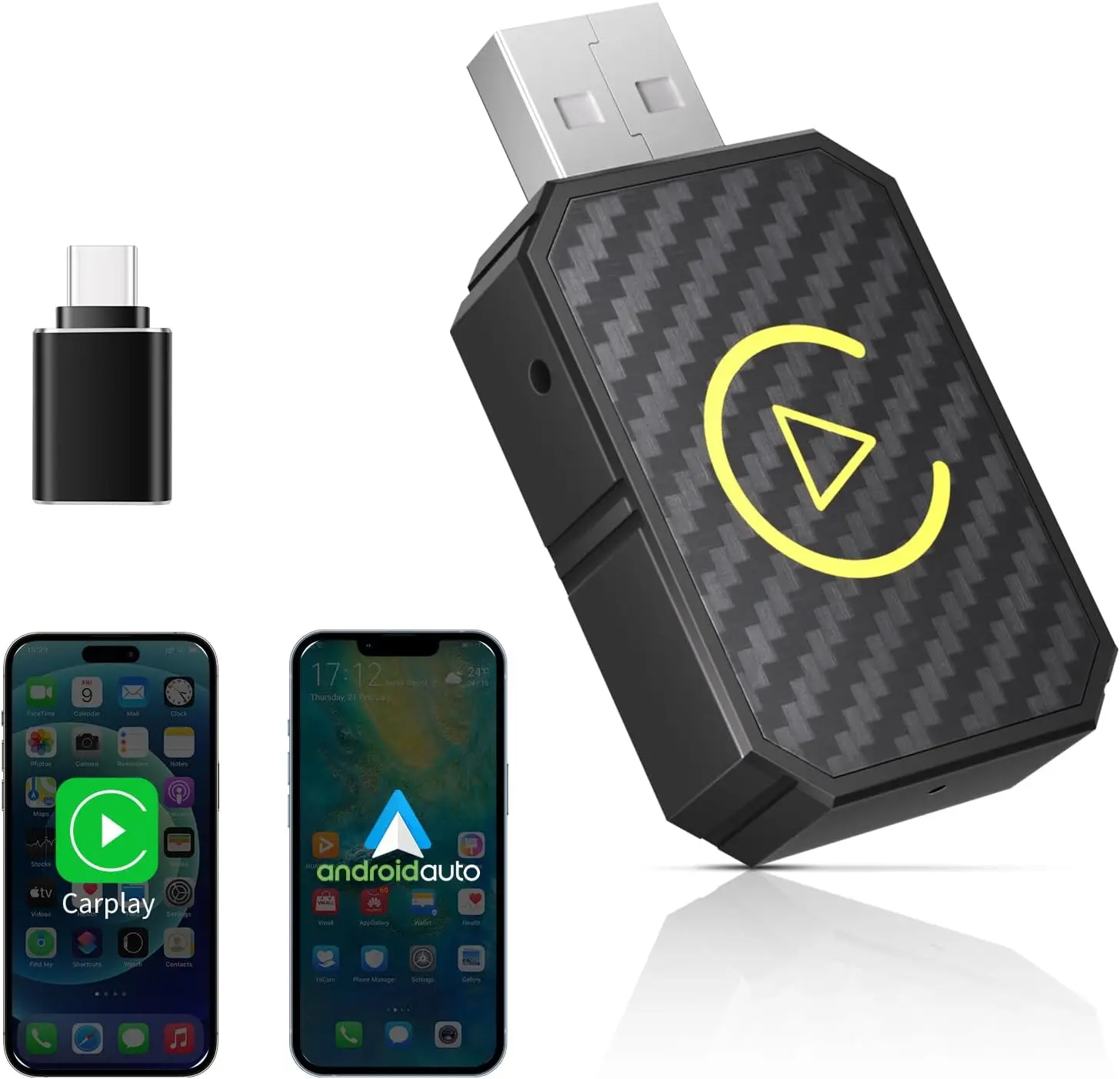 Wireless Apple Carplay & Android Auto Adapter 2 in 1, for both Apple and Android, converts wired to wireless, suitable for factory wired CarPlay cars