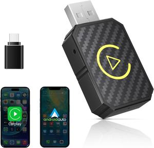 Wireless Apple Carplay & Android Auto Adapter 2 in 1, for both Apple and Android, converts wired to wireless, suitable for factory wired CarPlay cars from 2016 onwards