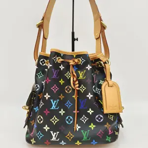 Pre-owned Louis Vuitton canvas Shoulder Bags x Takashi Murakami Monogram Black Multicolore Petit Noe 【BF 12Z】XP02017