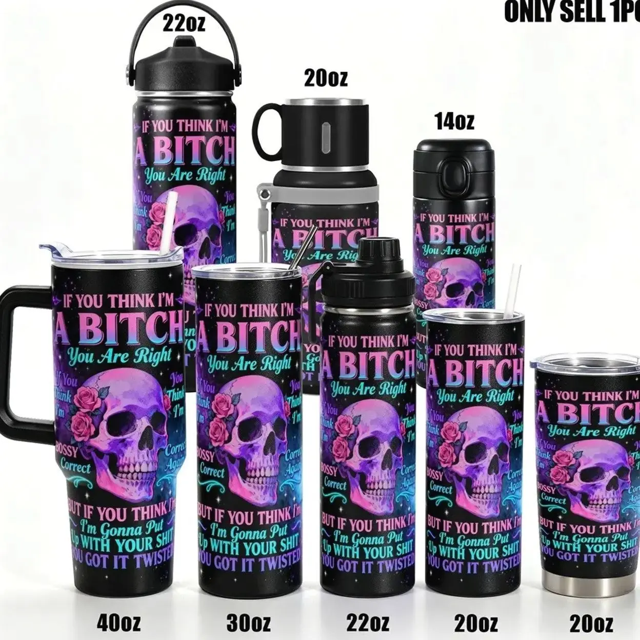 Stainless Steel Insulated Tumbler with Lid, Insulated Cup, 40oz 30oz 22oz, Double Wall Vacuum Insulated Water Bottle Hot Cold 24 Hours, Leakproof Travel Mug Skull Roses Galaxy Gift for Women Men Kids, Insulated Travel Drinkware, Leak Proof Flask
