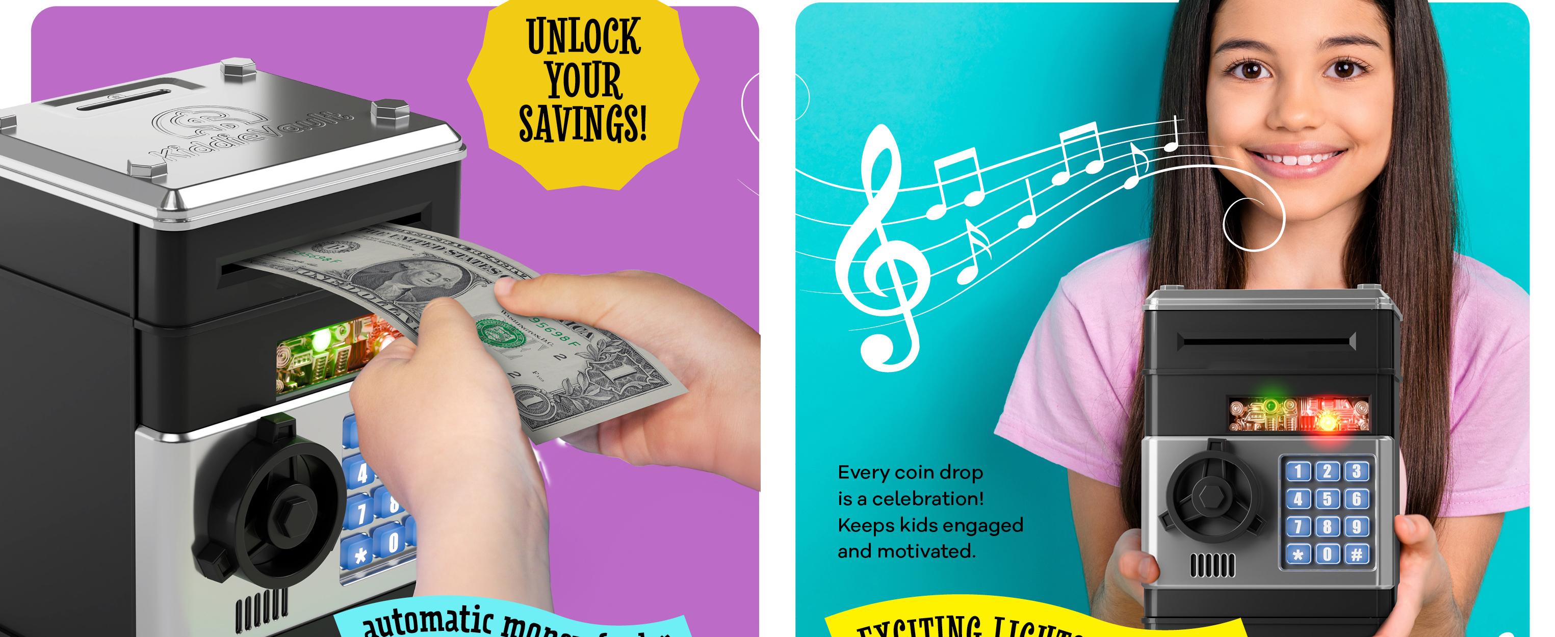 Piggy Bank for Boys Adults, Electronic ATM Coin Cash Bank with Password Code Lock and Auto Grab Bill Slot, Large Capacity Coin Bank Money Jar for Adults, Designed for All US Coins