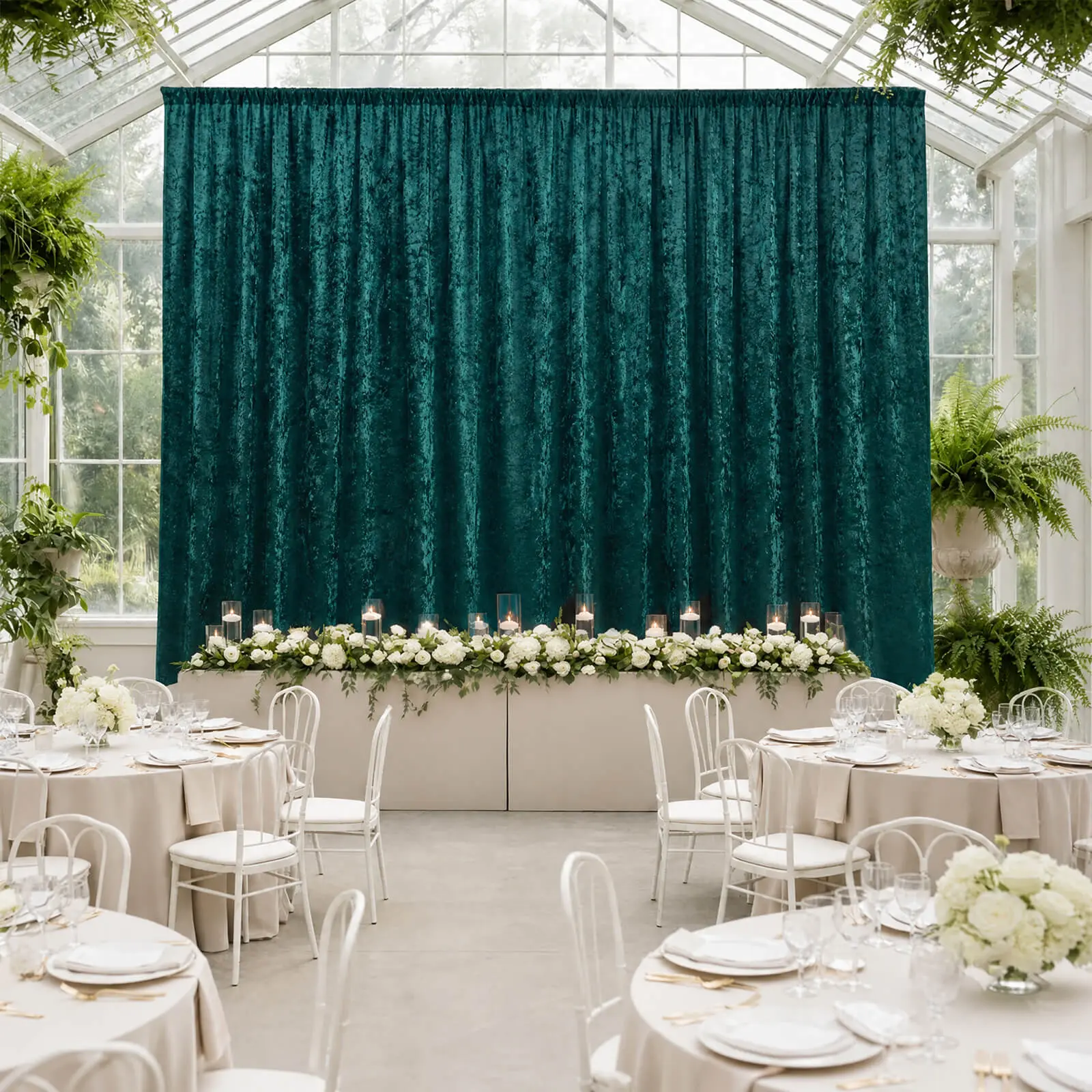 Hunter Emerald Green Premium Crushed Velvet Backdrop Curtain 5ft x 20ft – Ceiling Drape Panel & Room Divider Curtain with Rod Pocket, 70% Blackout