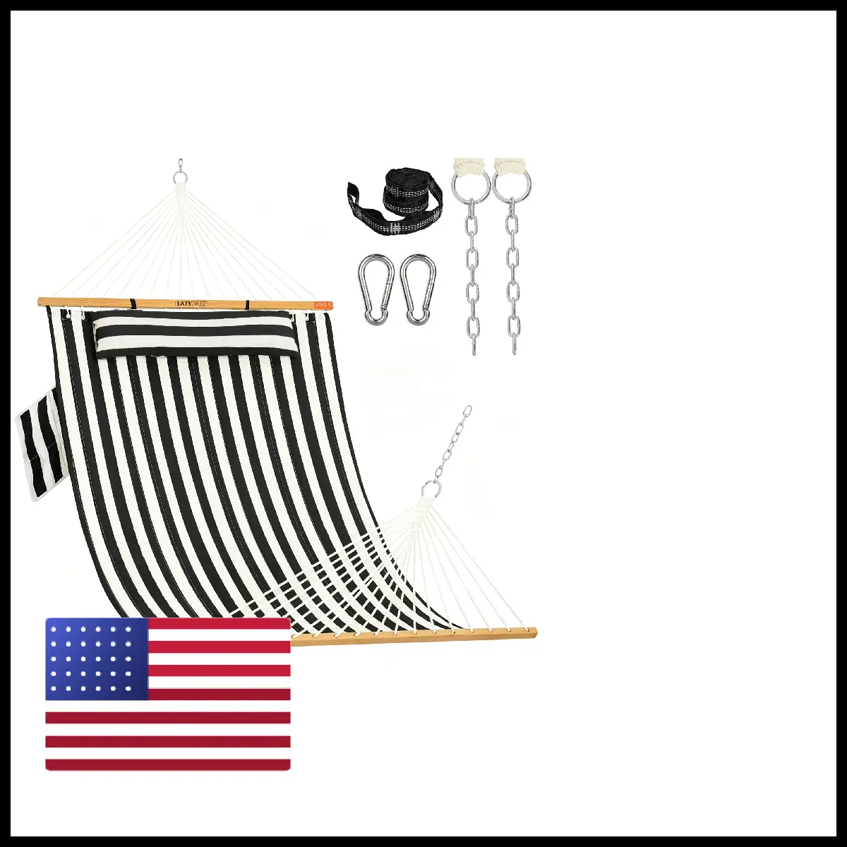 Lazy Daze Hammocks 10.5Ft 2 Person Double Quilted Fabric Hammock Spreader Bar