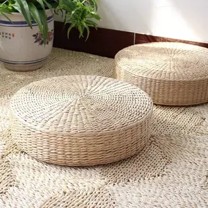 2 Pack Bigger Size Round Tatami Floor Pillow Sitting Cushion Padded Straw Floor Mat for Indoor Outdoor Room Seat (Dia: 19.7)