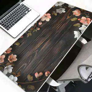 Vintage Wood Floral Desk Mat XXL, Large Gaming Mouse Pad with Anti-Slip Base, Minimalist Rustic Flower Style Desk Pad for Office & Gaming, Aesthetic Desk Mat, Nice Present