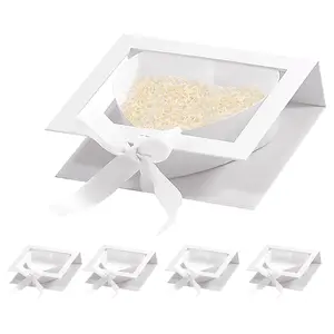 Mother's Day Heart Shaped Flower Gift Box Treat Fillable Gift Packaging Boxes with Ribbon Heart Cardboard Fillable Flower Present Box for Wedding Birthday Love Favors（Pink/Red/White/Black）