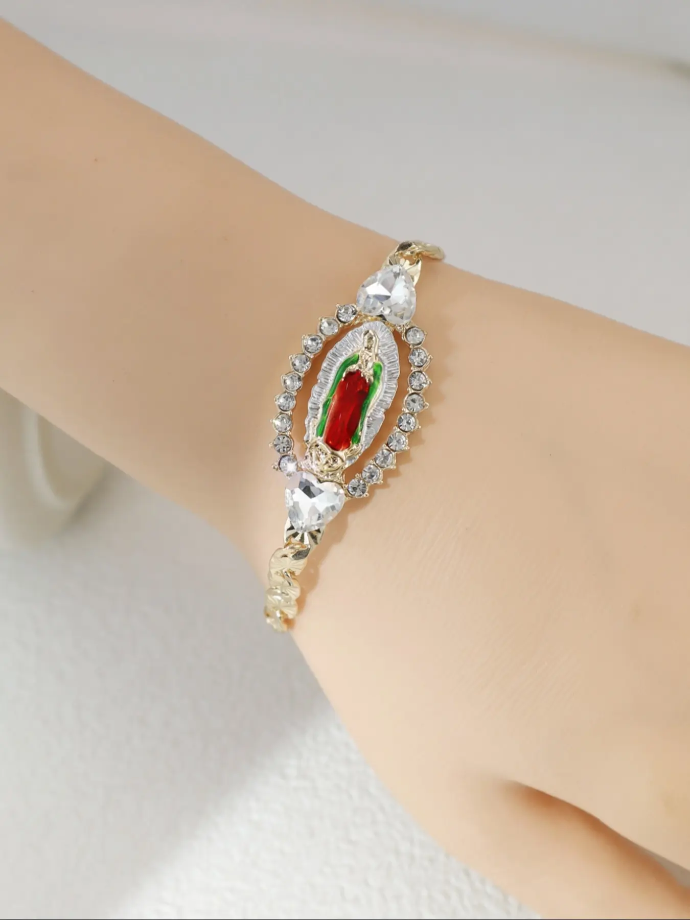Mother's Day Gift 14k Gold Plated Virgin Mary Saint Jude Copper Bracelet, Exquisite Trendy High Quality Bracelet, Elegant Religious Jewelry Gift, Adjustable Buckle, Perfect for All Seasons