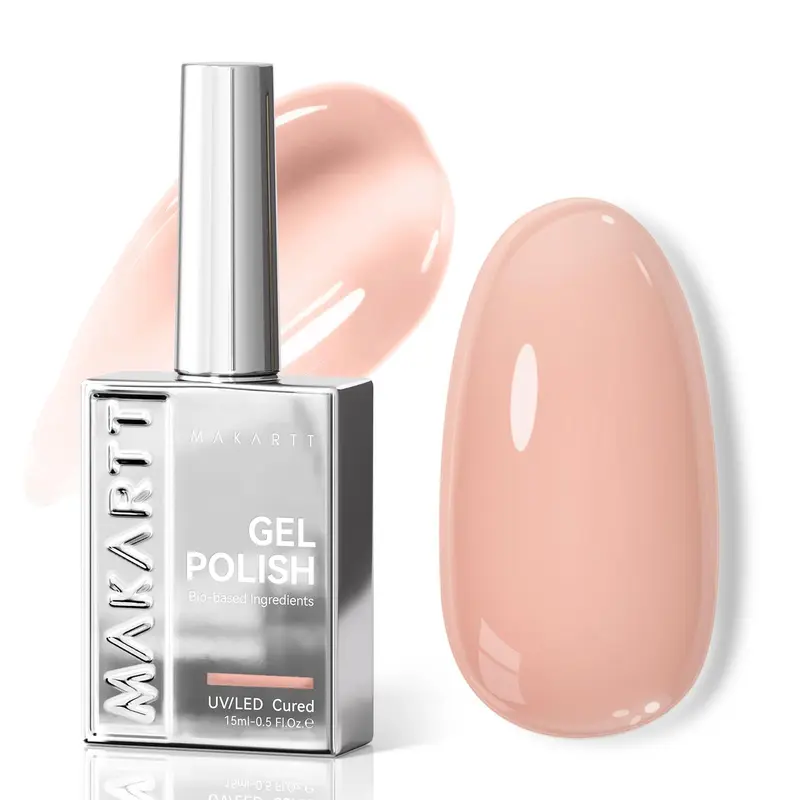 Makartt A-Hema-Free Porcelain Calm Jelly Nude Gel Nail Polish Bottle, 15ML Cashmere Translucent Sheer, Smooth Allergy-Safe Soak-Off UV/LED Cure, Nail Care for Home Manicure & Brush-Ready Art, Women's Beauty Gift