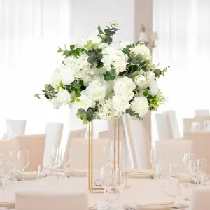 Pre-Arranged Silk Floral Centerpiece in White, 22" Artificial Rose, Hydrangea & Chrysanthemum Flower Ball Bouquet for Event, Wedding