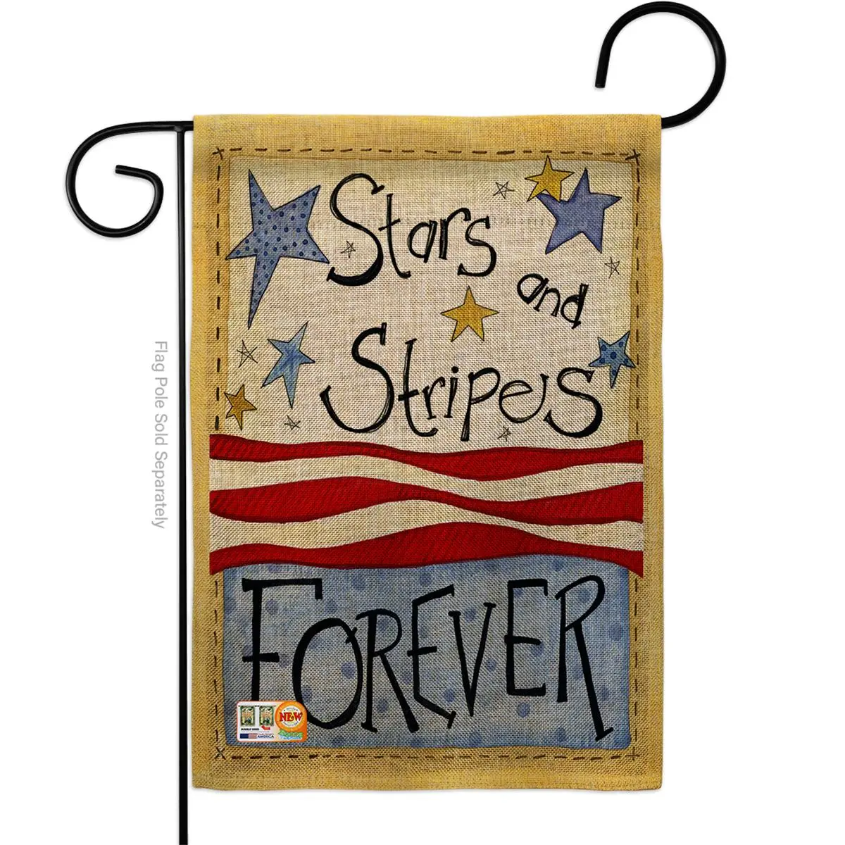 Breeze Decor BD-PA-G-111005-IP-DB-D-US14-AL Reusable 13" x 18.5" Patriotic Stars & Stripes Burlap Americana Vertical Double-Sided Garden Flag for Patriotic Displays