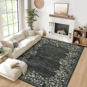 GARVEE Washable Area Rug 8 x 10 Rug for Living Room Modern Area Rug for Bedroom Indoor Floral Rug Large Area Rugs Soft Non Shedding Stain Resistant Carpet for Office Dining Room 8'x10' Black