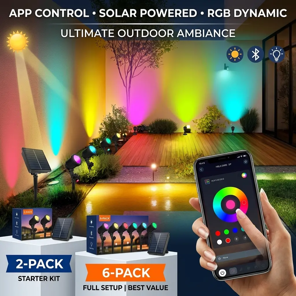 solar landscape spot lights、separate solar panel、app control RGB outdoor lights、waterproof solar tree uplights、holiday garden decor、dusk to dawn solar lights