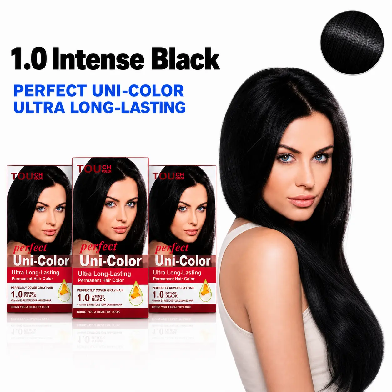 SOFTSUB Permanent Hair Dye for Gray Coverage and Daily Haircare, Anti-Frizz Formula with Vitamin B5, Intense Black 1.0, 3-Box Pack, Black Hair Dye