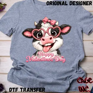 Silly Valentine's Day cow DTF Transfer Direct to Film Ready to Press Hot Peel Transfer for Pocket Designs Koozies Hats Quality Xtool Apparel Printer