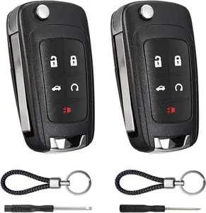 5-Button Keyless Entry Remote Control Car Key Fob Case Replacement Shell for Chevy Cruze, Camaro, Impala, Equinox, GMC Terrain, Buick Regal, Lacrosse (2010-2017) - 2 Pack