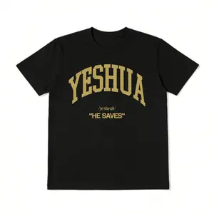 Retro Washed T-Shirt Single-Sided Printed (230 Pure Cotton T-Shirt) 'YESHUA HE SAVES' Letter And Pattern Print, Christian Gift, Mens TShirt, Mens Shirt Casual, Comfortable, Fashionable T-Shirt, Street Style Cotton
