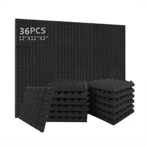 Black acoustic foam pad with a size of 36 pieces, Soundproofing Acoustic Foam Panel with 180pcs Double Sided Sticker, Sound Absorbing Foam Panel for Home Studio, Game Room, Live Room