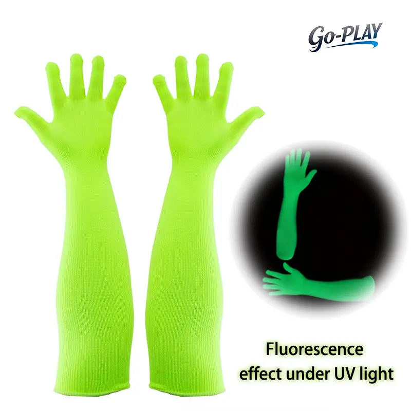 1 Pair Neon Green Fluorescent Gloves, UV Glow Black Light Long Costume Gloves, Halloween Cosplay Accessories, Glow Party Rave Festival Gloves, EDM Concert Outfit, Luminous Dance Performance Gloves, Neon Costume Props, Clubwear Party Supplies,outdoor