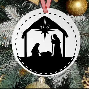 Laser Engraved Nativity Ceramic Christmas Ornament, Nativity Scene, Nativity Ornament, Manger Ornament, 2022 Christmas