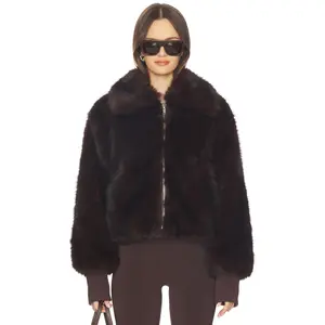 BY.DYLN Reese Faux Fur Bomber Jacket in Chocolate