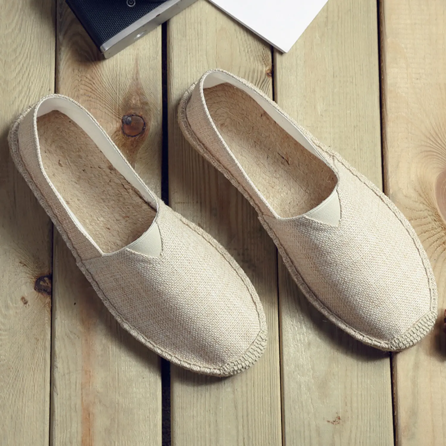 Bdhjydb One Pedal in Summer, Fisherman Shoes, Lazy Canvas Hemp Rope Shoes, Old Beijing Shoes, Men's and Women's Straw Shoes, Flat Single Shoes, Casual and Simple Daily Commuting Versatile Models