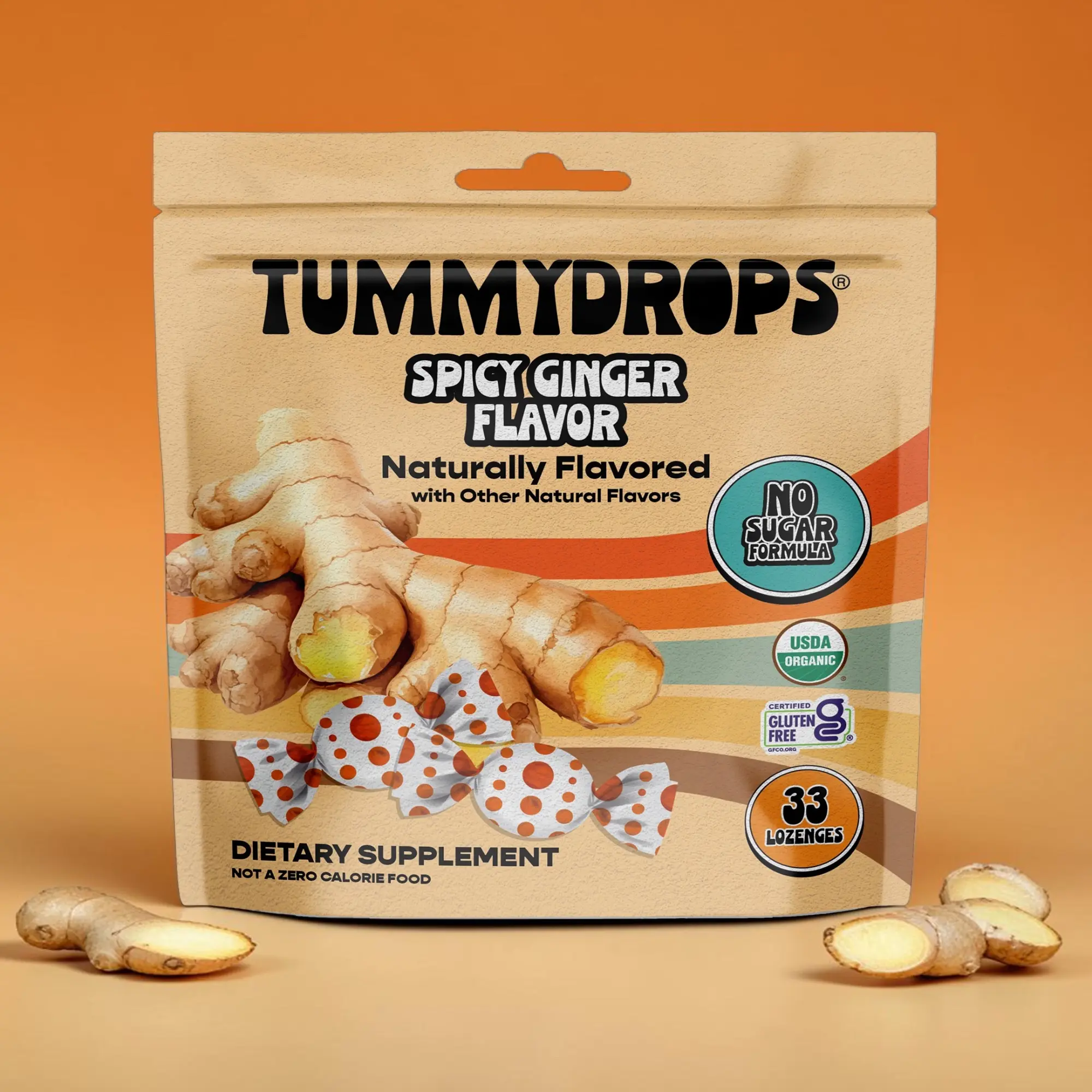 Organic No Sugar Spicy Ginger Tummydrops 33 ct