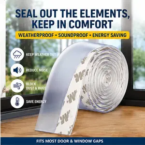 Self-Adhesive Door Draft Stopper & Window Seal - Silicone Weather Stripping for Soundproofing & Insulation, Weatherproof Gap Blocker for Shower Doors, 32.8Inch