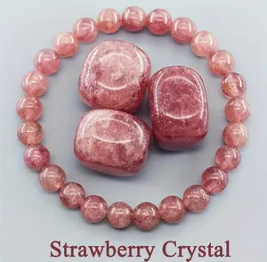 Strawberry Crystal Bracelet – Natural Pink Stone Beaded Jewelry for Women, Good Luck at Work Love Attraction, Lucky Charm Daily Wear, Meaningful Gift