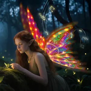 Gold Fairy Wings for Kids and Girls, Light-up Electric Sparkling Wings Princess Halloween Set with Wand, Crown, Butterfly Wings – Ideal for Cosplay, Party, Birthday, Christmas