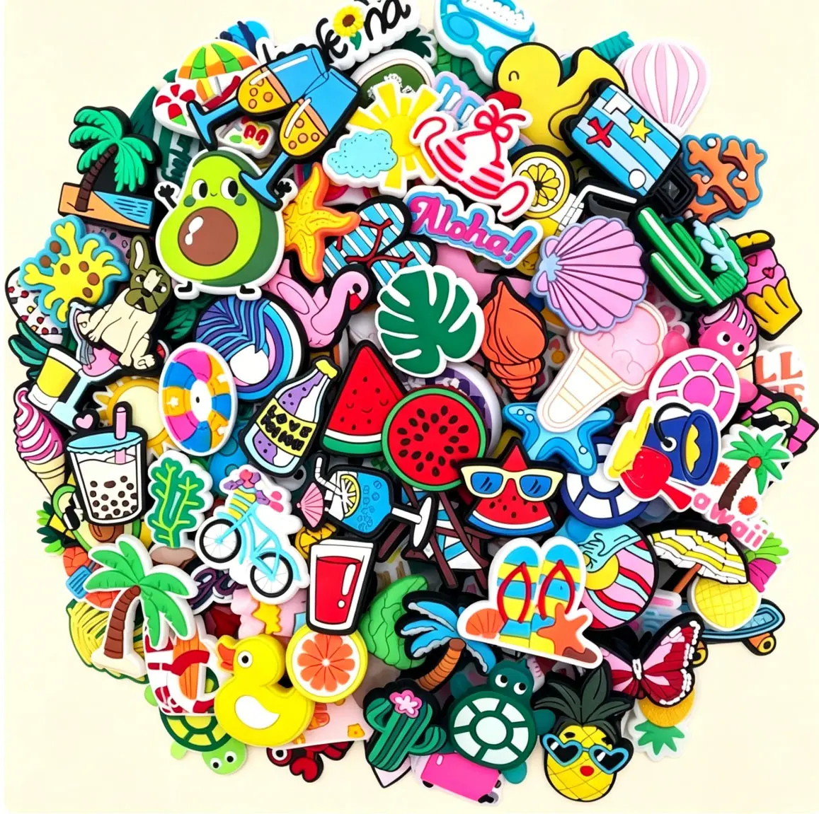 20 PCS Floral Vibrant Waterproof Removable Soft PVC Mixed Random Hawaiian Beach Theme Shoe Charm Set - DIY Accessories for Clogs, Sandals, Beach Bags, Easy To Install And Remove, Customize Items, Beach Fun, Diy Accessory
