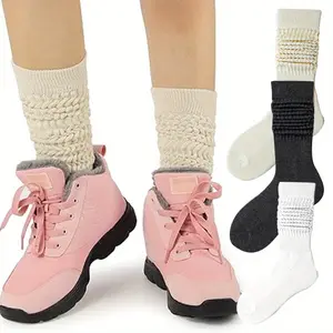 3 Pairs Women's Extra-Long Knit Over-the-Knee Socks - Thick Elastic Winter Warmth,Soft Stretchy,3 Solid Color for Casual Skater Style