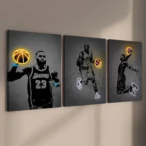 3 count wooden frame canvas, basketball sports figure poster, basketball fan pattern, Stylish Room bedroom poster, Modern Art home Decoration, Living Room and hallway wall decoration, Creative Modern Decoration, HD, waterproof, art