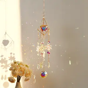 Crystal Sun Catcher, Snowflake Suncatcher Prism Hanging Wind Chime, Handmade Rainbow Maker Indoor Outdoor Decor for Window Bedroom Courtyard Garden, Bless Gift