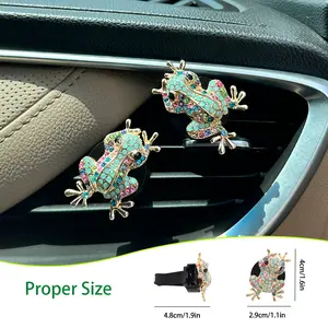 Cute Frog car accessories Car air freshener vent clamp,2 colorful tree frog car decoration, suitable for girls and teenagers, refills car diffuser, alloy rhinester car accessories