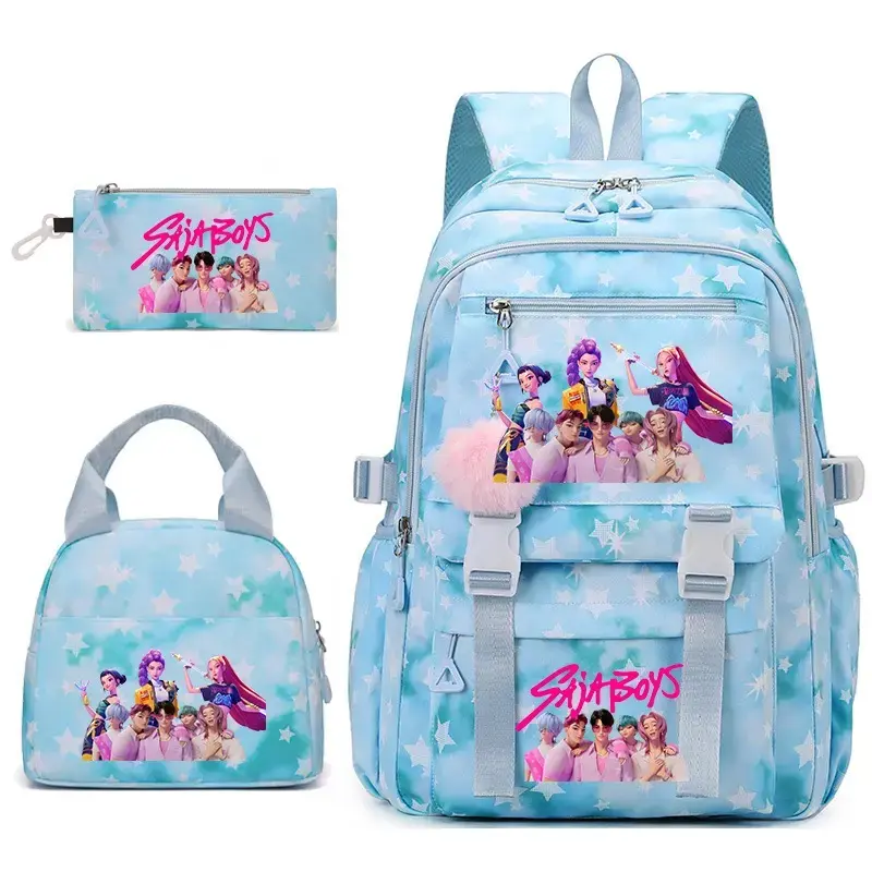 Girls' 3pcs K-Pop Witch Hunter 16-in School Backpack Set - Includes Lunch Bag, Pencil Case, 2026 Back to School Gift for Teens (Sports & Outdoor External Frame Gym/Shoulder Bag)