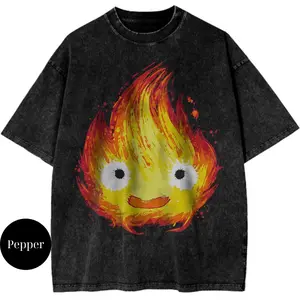 Calcifer Howl’s Moving Castle Studio Ghibli Anime Streetwear Vintage Unisex T-Shirt, Unisex Cotton Crewneck T-Shirt Menswear Womenswear Underwear Streetwear Top