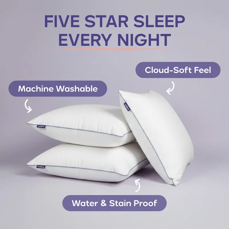 Mellow Sleep | Hotel Pillow Waterproof & Stain-Resistant Cloud-Soft Hypoallergenic Machine Washable Best Pillow of 2025