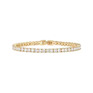 Golden Bracelets for Women - Cubic Zirconia Valentines Statement Bride Gold Bracelet - Simulated Diamonds Bezel Set Tennis Bracelet