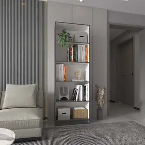 Matt Gray and White 5-Shelf Bookcase, Bookcase Shelf for CDs/Movies/Books, Home Office Bookcase Shelf Storage Organizer, Modern Book Shelf for Bedroom/Living Room/Home Office