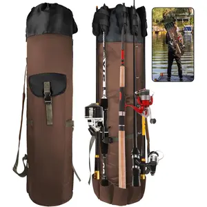 Fishing Rod Bag, Fishing Rod Case Bag with Durable Folding Oxford Fabric, Portable Fishing Bag Fish Rod Storage Bag Fishing Pole Case Bag for Men Fishing Gifts (Coffee)