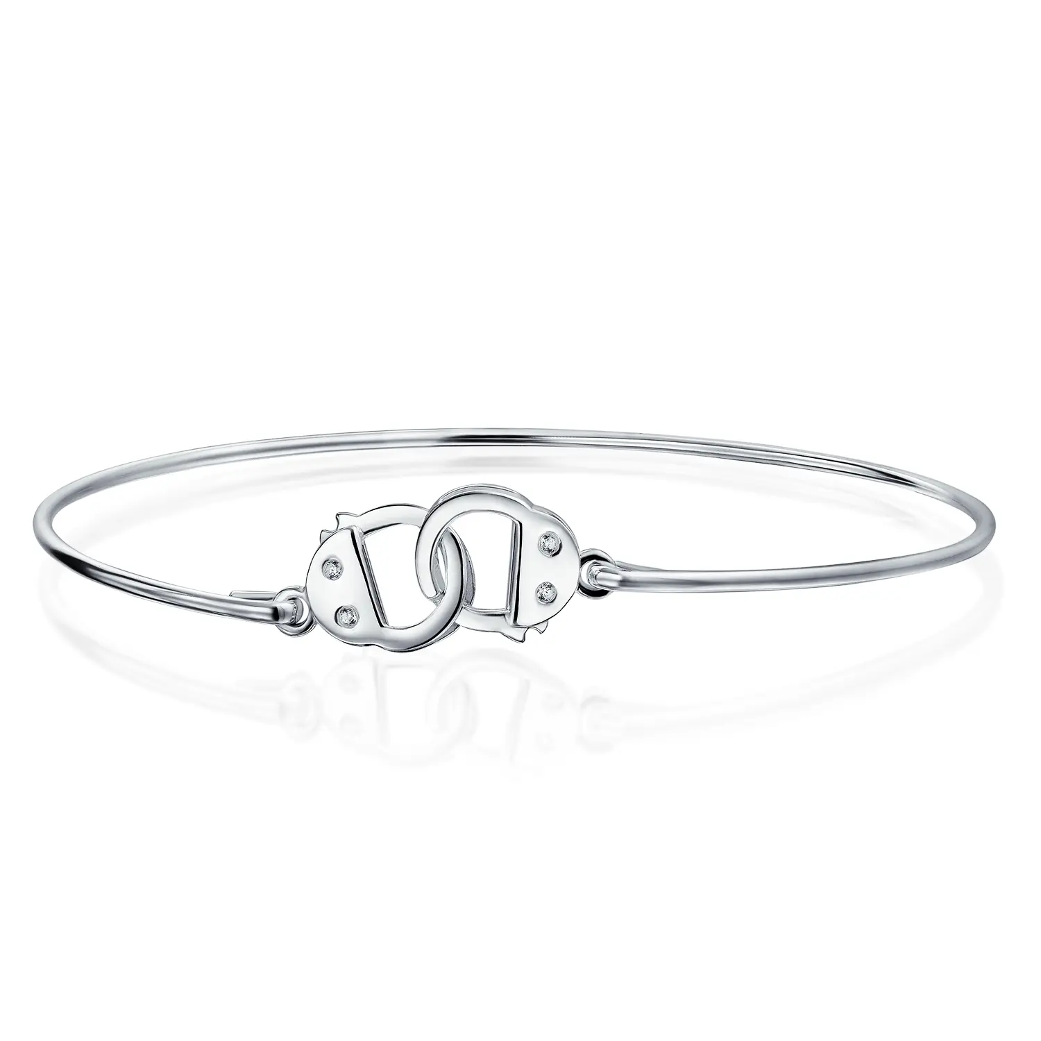 Interlocking Handcuffs CZ Accent Bangle Bracelet .925 Sterling Silver 9"
