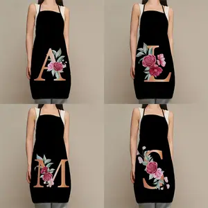 1pc, Women'S Polyester Apron With Flower And Letter Design - A Thickened Adorable Kitchen Apron For Home Use And Cooking Essentials