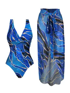 Women's Two-Piece Swimsuit Set, Conservative Belly Coverage Beach Dress, Chiffon Wrap Skirt, Beach Vacation Swimwear, Modest Swim Dress, Full Coverage Swimsuits, Swimdress Bathing Suits Swimming