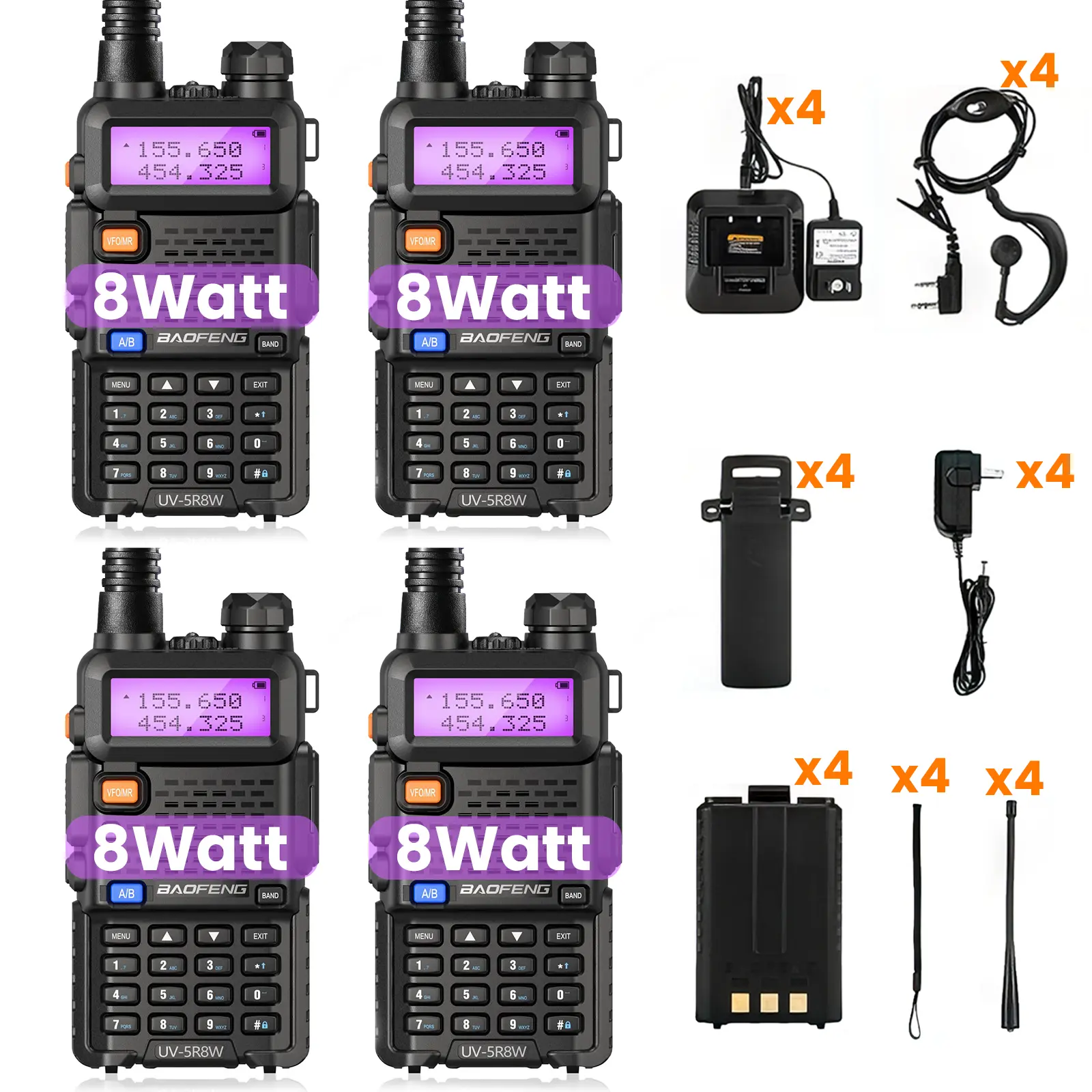 4 Pack UV5R 8W Black