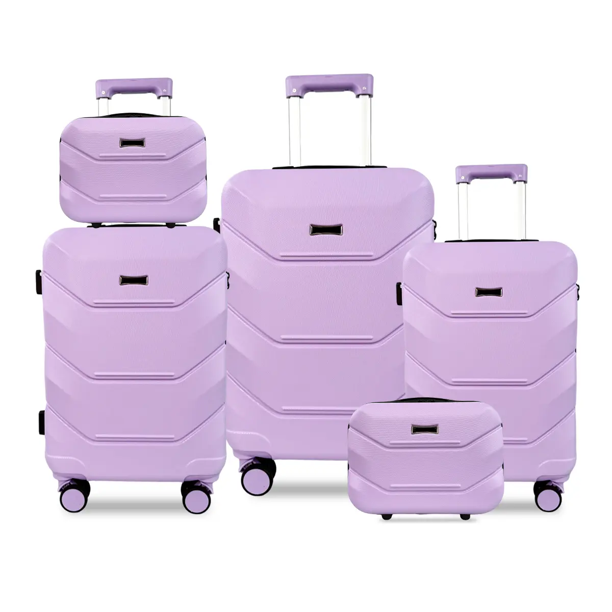 Hard shell PC Family Luggage Set 5pc – Lightweight, USB, Cup Holder, Hook, TSA Lock, Spinner Wheels, Phone Holder, 13"-28". For School, Travel, Business.