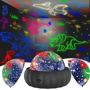 4-Color Options 3-in-1 Star Projector Night Light - 360° Rotation, Color Changing, Dinosaur and Galaxy Projection Lamp - Bedroom Decor, Christmas Gift for Kids