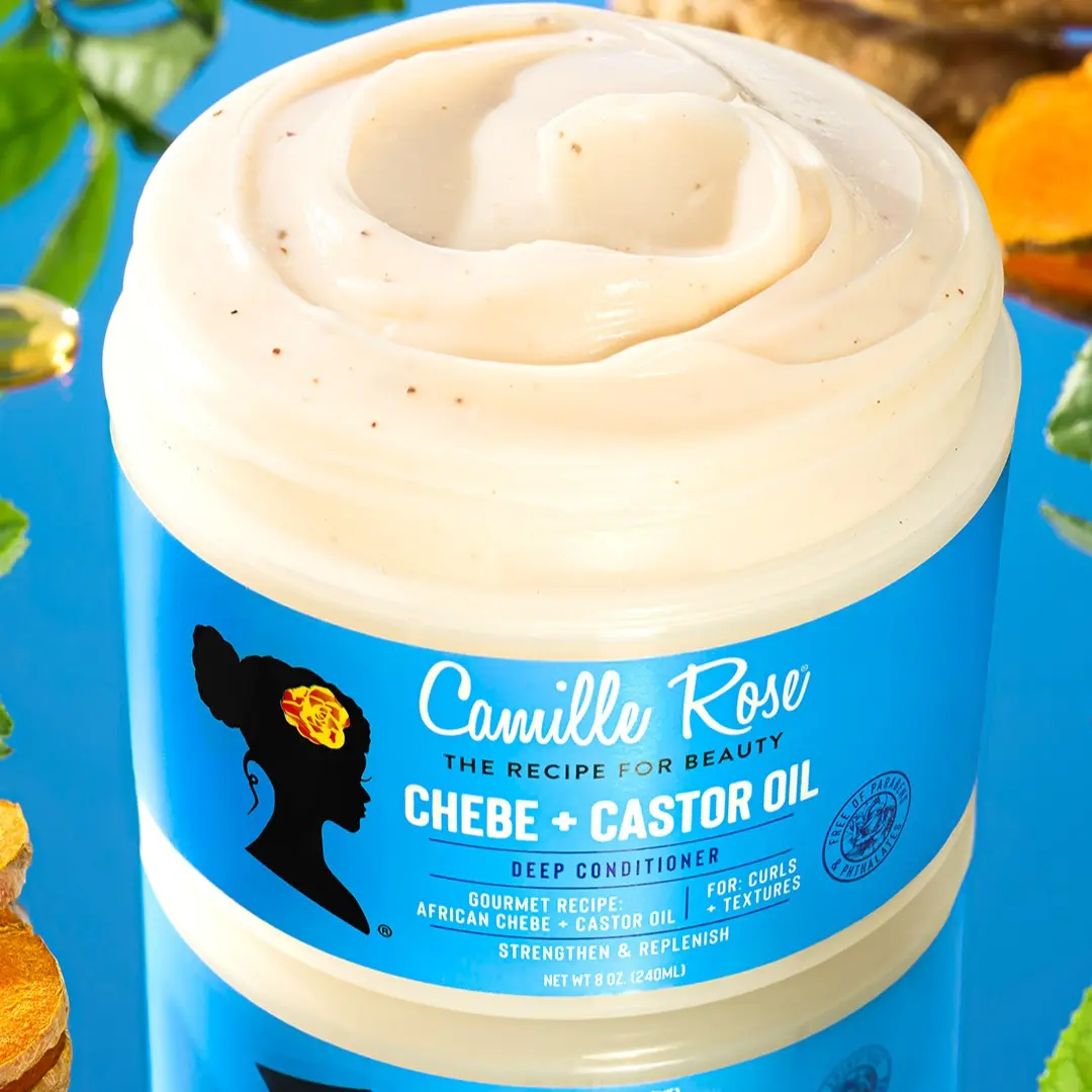 Camille Rose Black Castor Oil + Chebe Deep Conditioner - 8oz Intensive Hair Conditioner Treatment with Coconut Oil, Jojoba Oil & Chebe Powder for Moisture, Strengthening, Breakage Prevention - All Textures (Haircare Deep Conditioner)